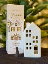 Load image into Gallery viewer, Paddywax: Holiday White Ceramic House Incense Cone Holder Teakwood Tobacco