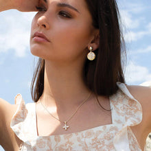 Load image into Gallery viewer, Murkani-Yellow Gold Mother of Pearl Floral Necklace with White Topaz