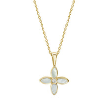 Load image into Gallery viewer, Murkani-Yellow Gold Mother of Pearl Floral Necklace with White Topaz