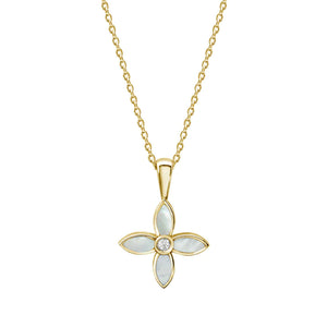 Murkani-Yellow Gold Mother of Pearl Floral Necklace with White Topaz