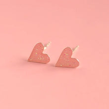Load image into Gallery viewer, Lauren Hinkley-Pink Glitter Heart Earrings - Sterling Silver