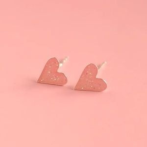 Lauren Hinkley-Pink Glitter Heart Earrings - Sterling Silver