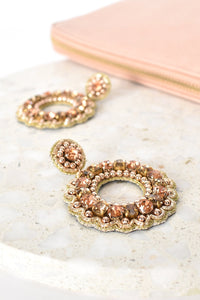 Scallop Edge Ring Drop Earrings (Peach/Gold)