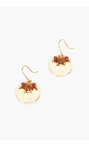 Adorne - Mini Bead Cluster Disc Earrings - Tan