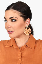 Load image into Gallery viewer, Basket Weave Circle Drop Earrings (Tan/Gold)