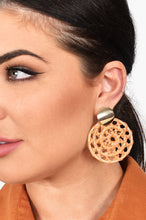 Load image into Gallery viewer, Basket Weave Circle Drop Earrings (Tan/Gold)