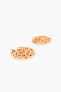 Basket Weave Circle Drop Earrings (Tan/Gold)