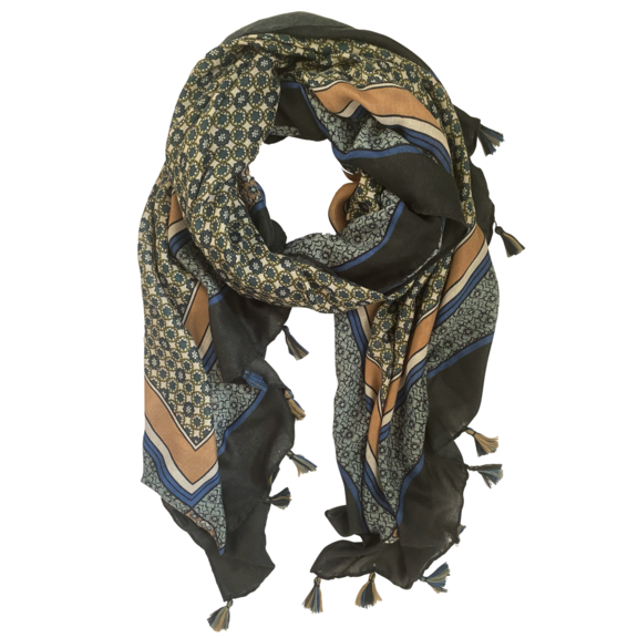 Green Moroccan Scarf - Tiled patterned with tasselled ends.