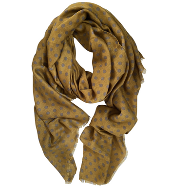 Mustard and grey spotted scarf with fringe