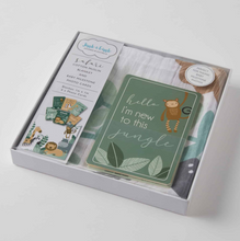 Load image into Gallery viewer, Safari Milestone Muslin Wrap &amp; Baby Milestone Photo Cards Set