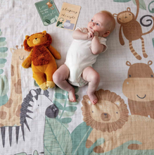 Load image into Gallery viewer, Safari Milestone Muslin Wrap &amp; Baby Milestone Photo Cards Set
