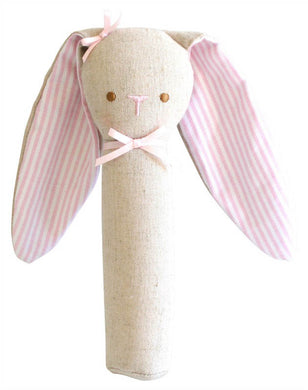 Bunny Rattle & Squeaker Linen - Pink