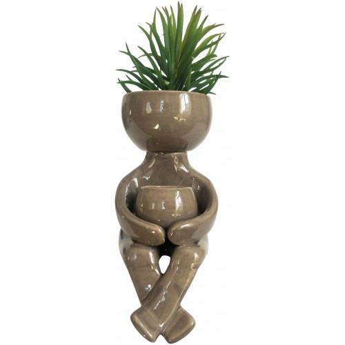 Person Grey Planter with Pot 17cm